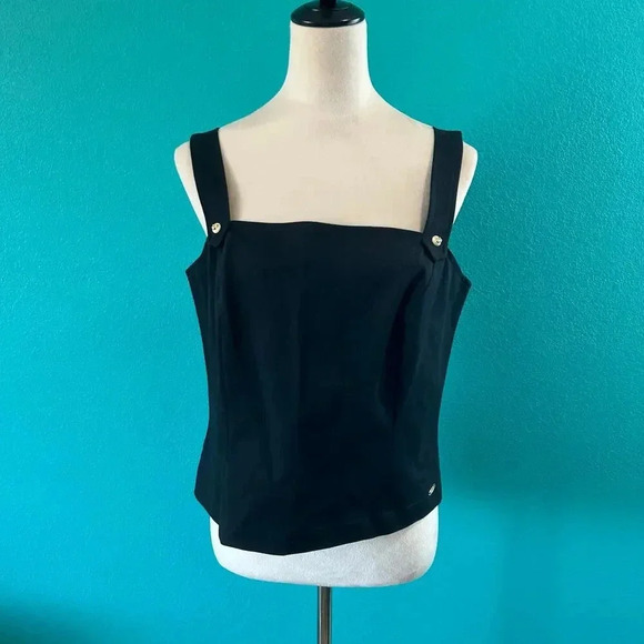 ST. JOHN SPORTS By Marie Gray Black Squared Neck Sleeveless Top Size L - Picture 1 of 4